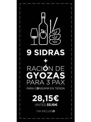 Degustación de 9 Sidras + Ración de Gyozas para 3 pax en Madrid - Para Consumir en tienda