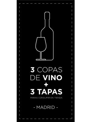 Degustación 3 copas de vino + 3 tapas para consumir en Madrid
