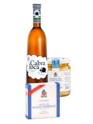 Pack Vino Blanco Verdejo Cabra Loca con pastel de algas y bonito en aceite Laurel