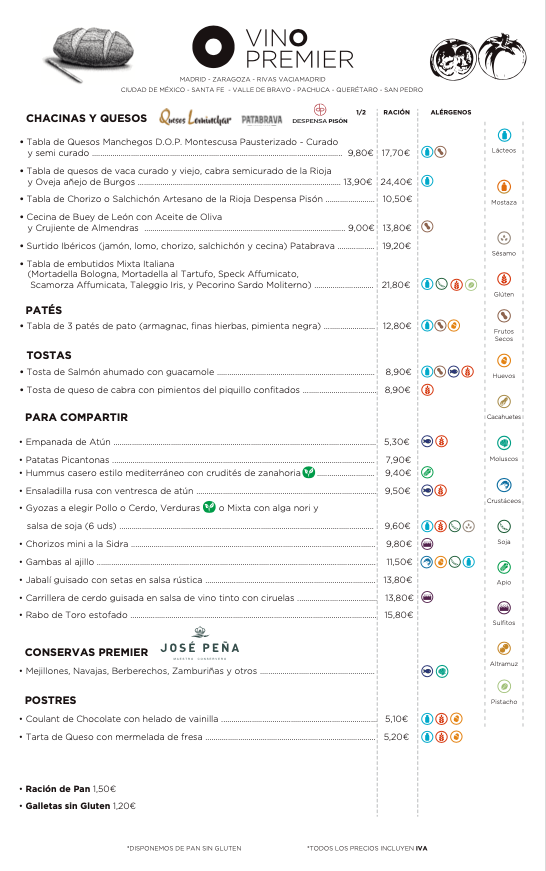 Carta Vinos por copas Vinopremier Goya