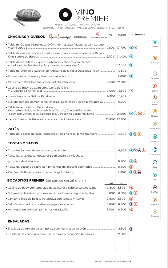 Carta raciones Vinopremier Silvela