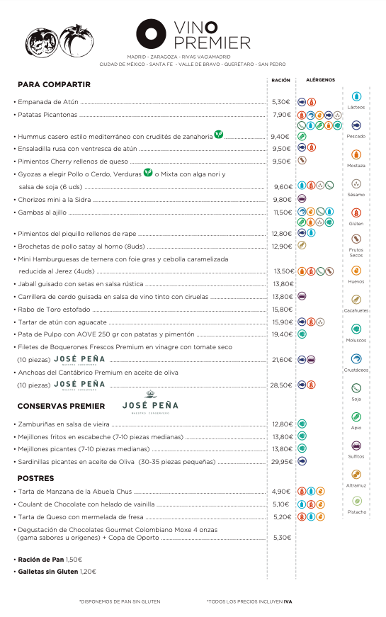 Carta raciones Vinopremier Silvela