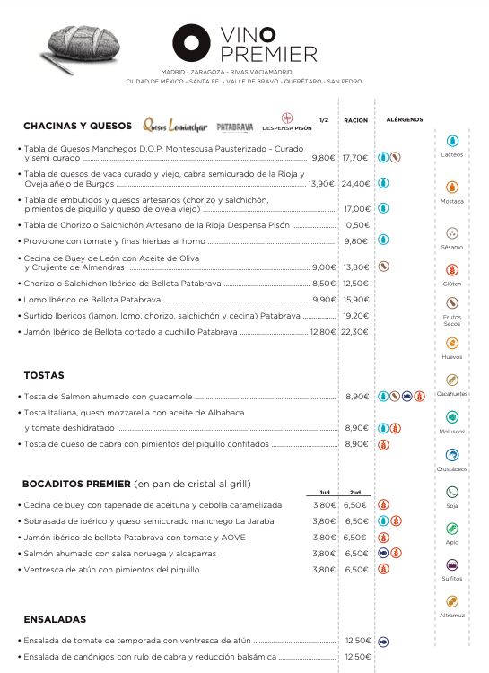 Carta Vinos por copas Vinopremier Goya