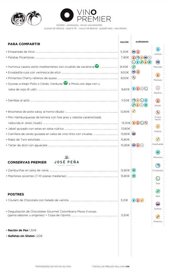 Carta Vinos por copas Vinopremier Goya
